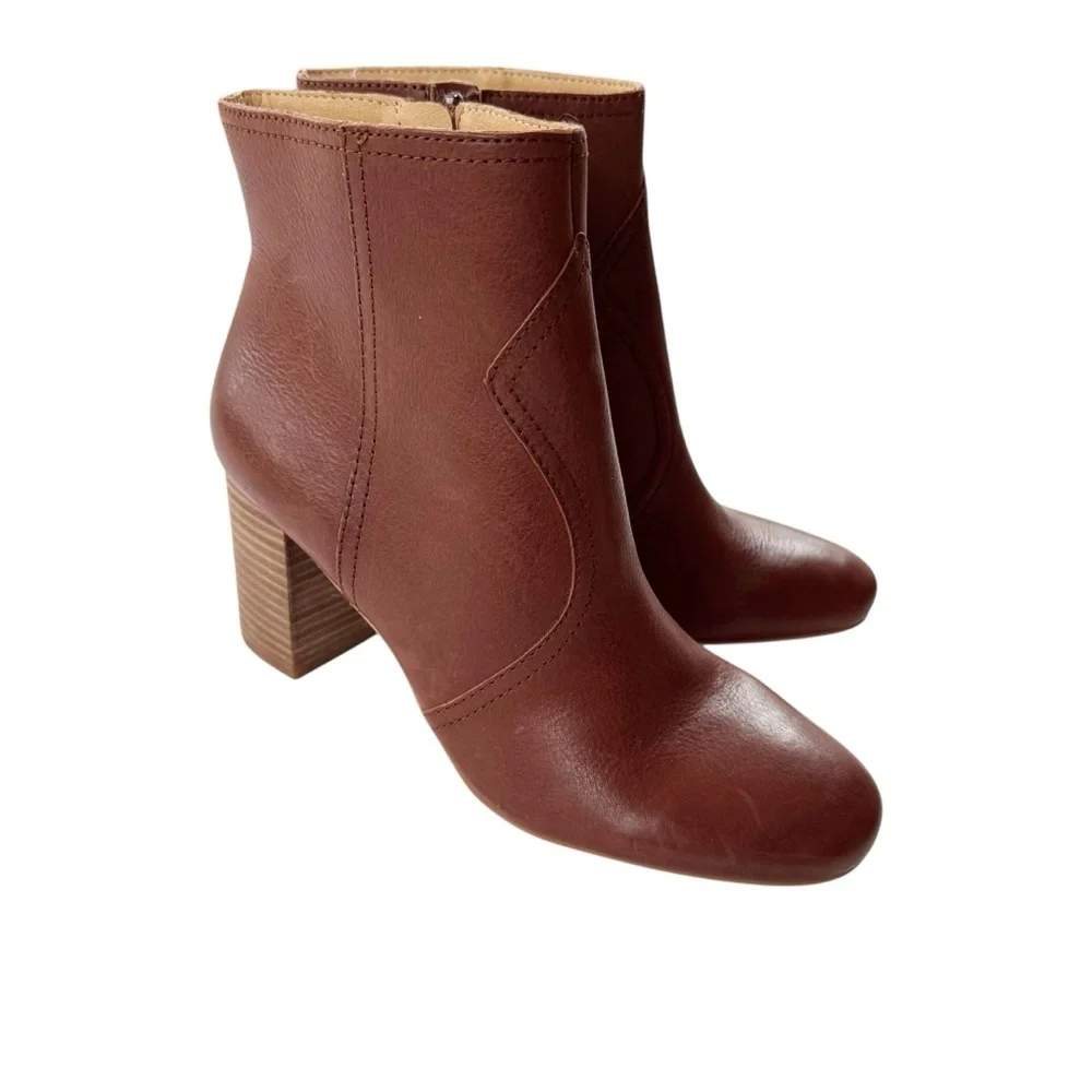 NWT LUCKY BRAND Leather Sheirin Ankle Boot Bootie Western Cognac Brown Size 7.5